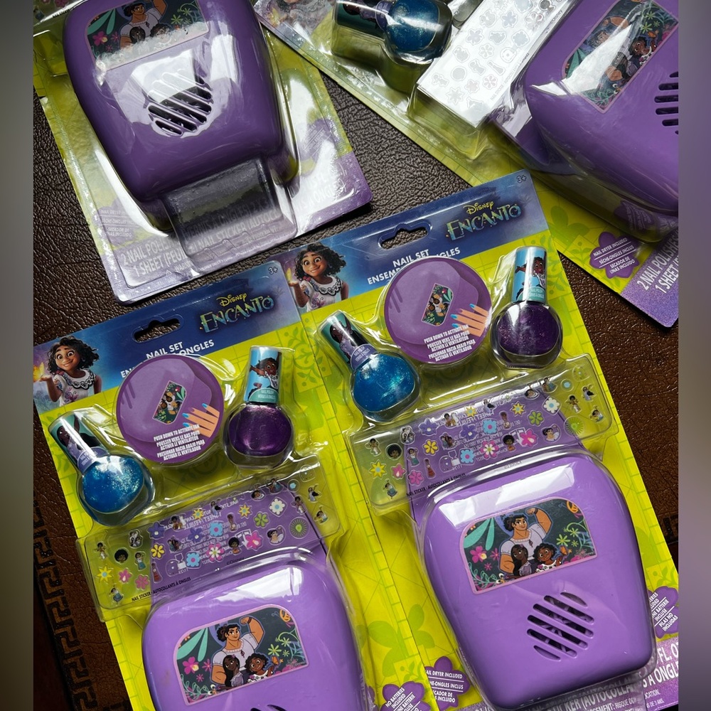 BRAND NEW Encanto Nail Set Polish, Stickers, & Dryers - 4 pack